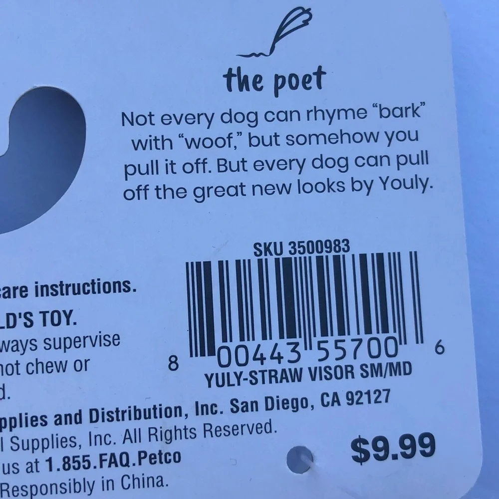 NWT Youly The Poet Dog hat visor S M
